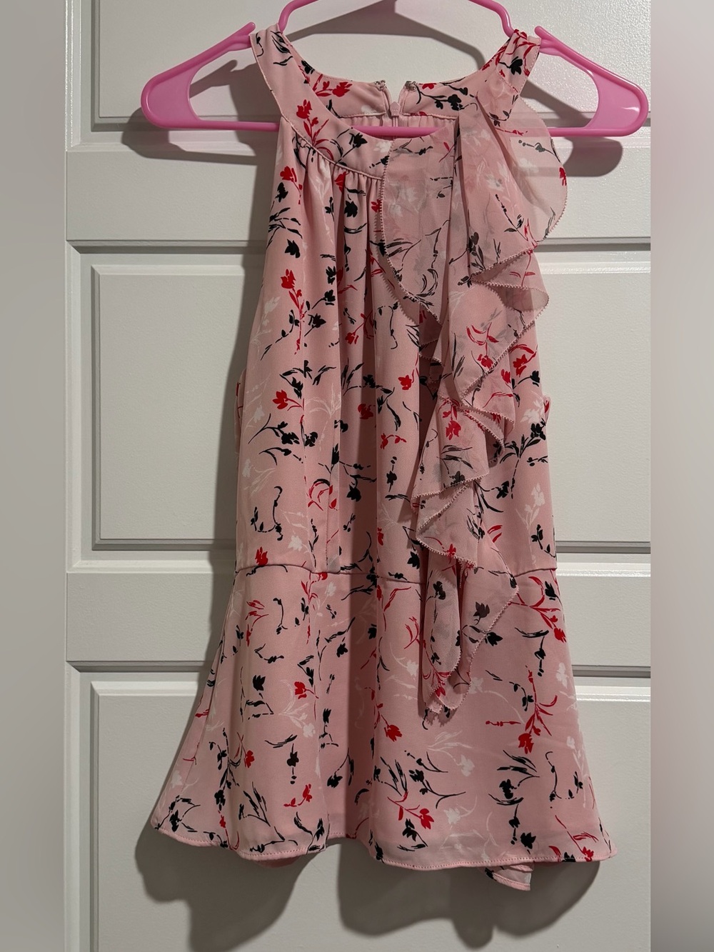 White House Black Market Pink Floral Ruffle Top